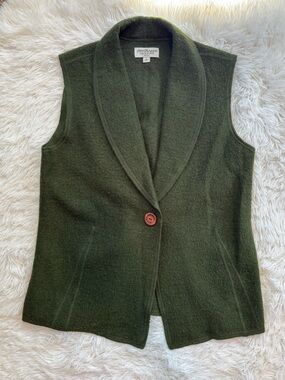 Norm Thompson olive green textured wool vest longline size large earthy